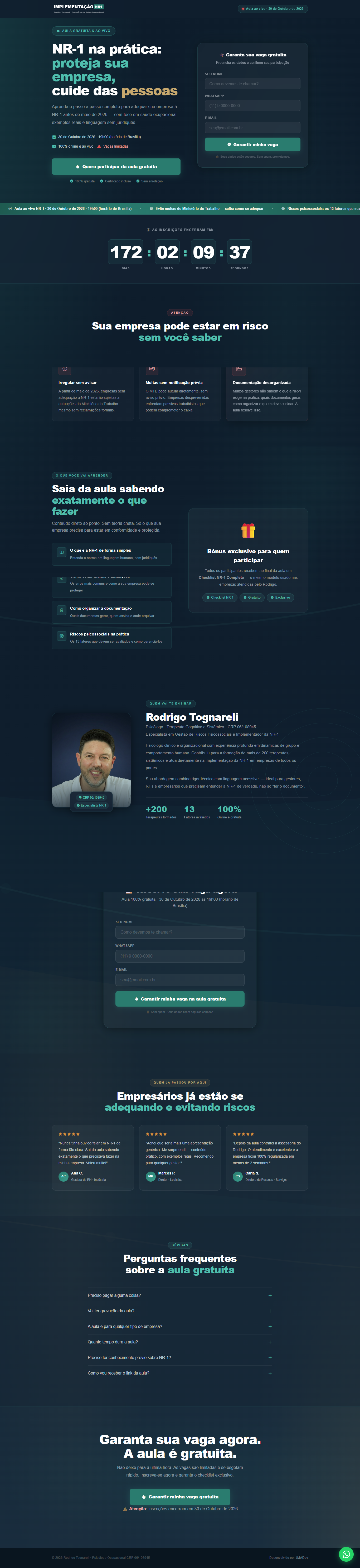 Landing page da aula gratuita NR-1